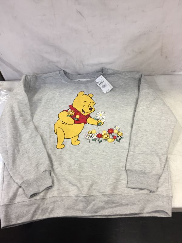 Photo 2 of Women's Disney Winnie the Pooh Embroidered Flowers Graphic Sweatshirt - Gray XXL