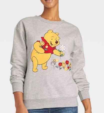 Photo 1 of Women's Disney Winnie the Pooh Embroidered Flowers Graphic Sweatshirt - Gray XXL