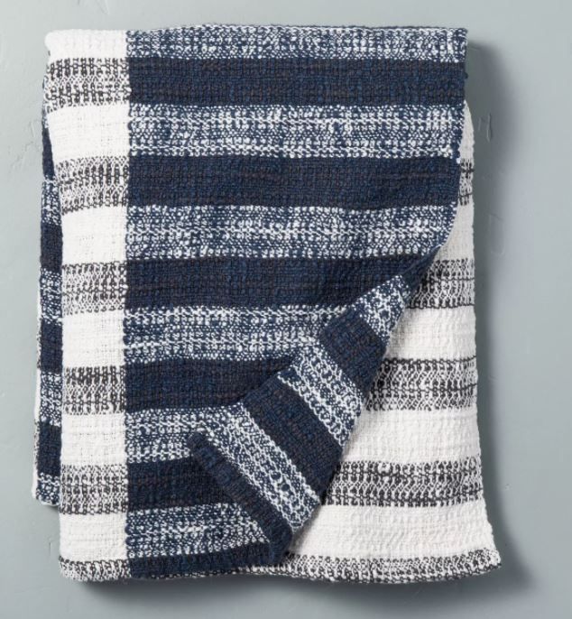 Photo 1 of Contrast Edge Stripe Throw Blanket Sour Cream/Blue - Hearth & Hand with Magnolia