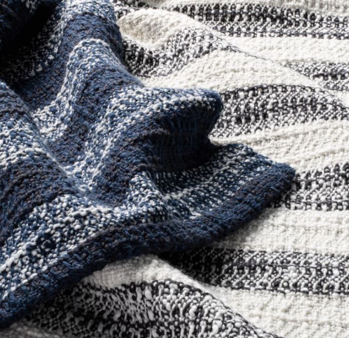 Photo 2 of Contrast Edge Stripe Throw Blanket Sour Cream/Blue - Hearth & Hand with Magnolia