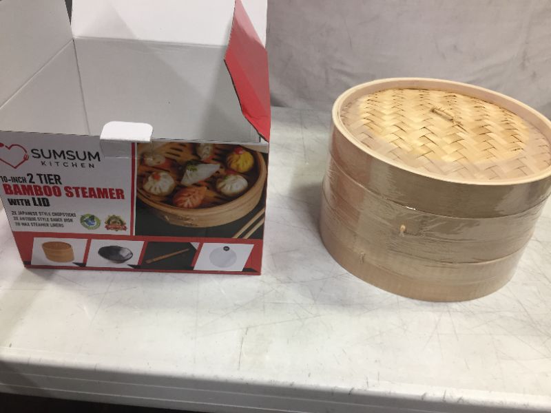 Photo 1 of 10in 2 tier bamboo steamer with lid