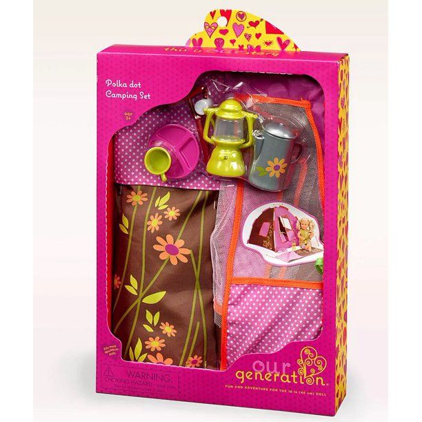 Photo 2 of Our Generation Polka Dot Camping Tent & Sleeping Bag Accessory Set for 18" Dolls
