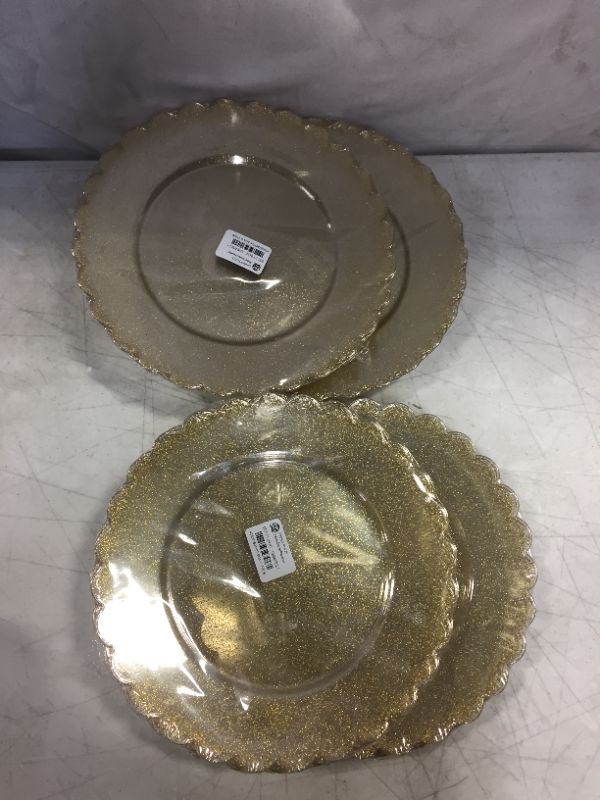 Photo 3 of  4 pack - 8ct Scalloped Dinner Paper Plates Gold Glitter - Spritz (total of 32 plates)