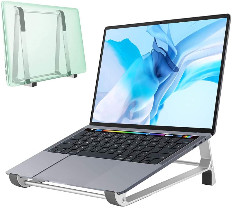 Photo 1 of DK177 Laptop Stand,Aluminum Laptop Stand for Desk,Ventilated Ergonomic Computer Stand for Laptop, 2 in 1 Desgin Vertical Laptop Stand Compatible with Mackbook Air Pro, All 10 to 17inch Laptop (Silver) 2 pack 