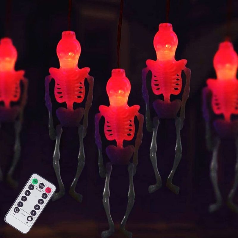 Photo 1 of 2 Pack Halloween Decorations Skeleton Skull String Lights , Halloween Decor 9.8ft 15LED Battery Operated String Lights with 8-Lighting Modes for Indoor, Outdoor, Home, Party, Clearance (Red)