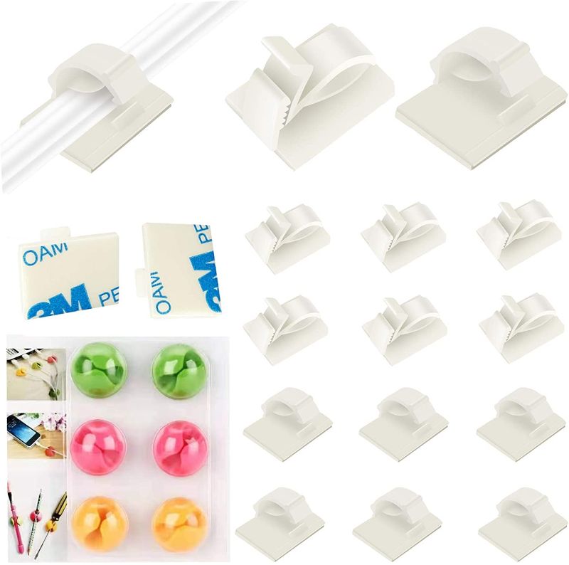Photo 1 of 56Pcs Upgraded Self Adhesive Cable Management Clips, Adjustable Cable Organizers Sticky Wire Clips Cord Holder with Strong Adhesive Tapes for PC Laptop Cable Desktop Home Office (White)