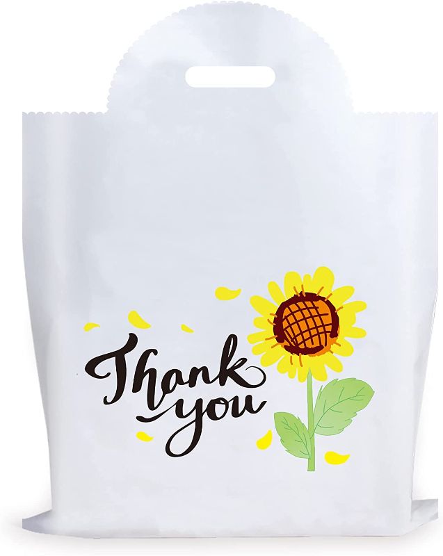 Photo 2 of 100 Pcs Thank You Merchandise Sunflower Bag 12X16,Shopping Bags Retail Bags with Handles for Birthday Wedding and Party Celebrations Wrapping Presents,Reusable Gift Bags in Bulk for Small Retail Shops
