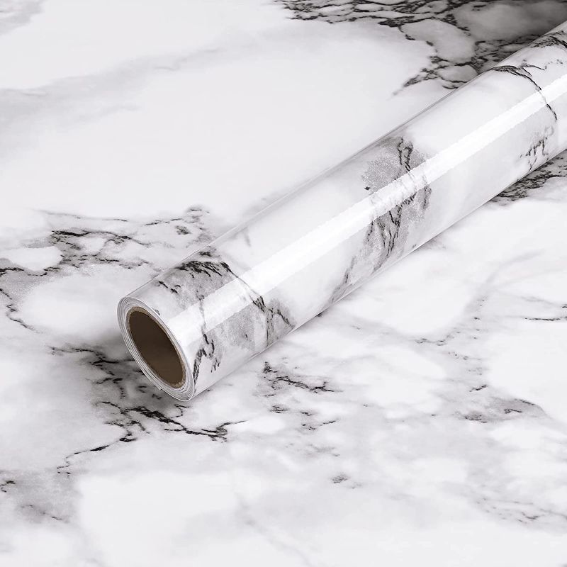 Photo 1 of Caltero Marble Wallpaper 15.7" x 118" Marble Contact Paper Black White Grey Granite Wallpaper Peel and Stick Marble Self Adhesive Paper for Countertop Cabinets Kitchen Bathroom
