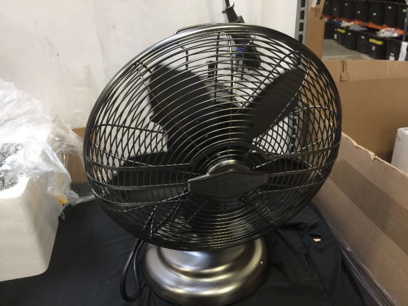 Photo 2 of Lasko 12" Classic Metal Table Fan - 12" Diameter - 3 Speed - Quiet, Carrying Handle, Oscillating - 17.3" Height x 13.3" Width - Metal