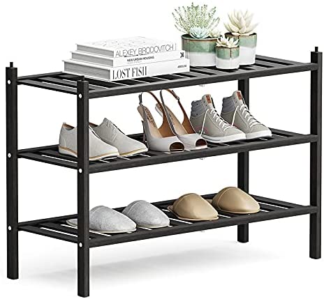 Photo 1 of  Dranixly Shoe Rack,--see second image for texture-- 3-Tier Bamboo Stackable Shoe Shelf Storage Organizer, Shoe Stand for Closet, Entryway, Hallway, Bathroom and Living Room?Black?
