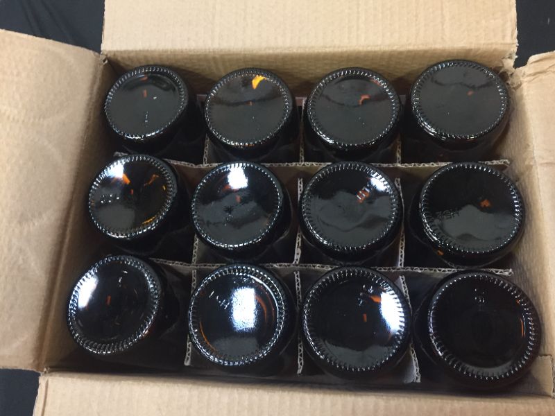 Photo 2 of [ 12 Pack, 16 OZ ] Glass Amber Bottles with Black Poly Cone Cap & 3 Stainless Steel Funnels & 12 Labels - 480ml Boston Round Sample Bottles, Brown Glass Apothecary Bottles
