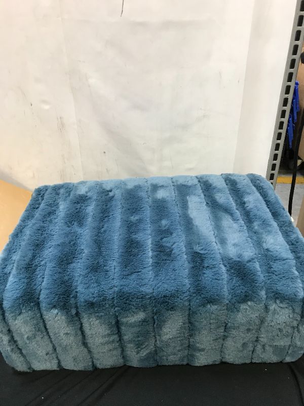 Photo 3 of  Blue Mirage Super Faux Mink Ottoman (missing screws)