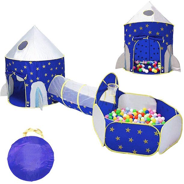 Photo 1 of LOJETON 3pc Rocket Ship Kids Play Tent, Tunnel & Ball Pit with Basketball Hoop for Boys, Girls and Toddlers - Indoor/Outdoor Use Pop Up Rocket Tent
