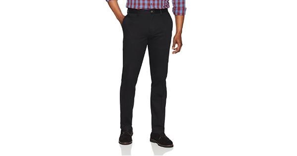 Photo 1 of Essentials Men's Slim-Fit Wrinkle-Resistant Flat-Front Chino Pant, Black, 33W X 30L - 33W X 30L
