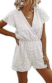 Photo 1 of Angashion - Women's Romper V-neck Neck Wrap with Floral Polka Dots
Size: S