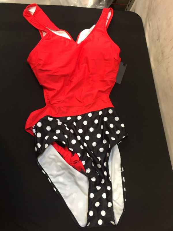 Photo 1 of Women's Large Red and Black Polka Dot One-Piece Bathing Suit