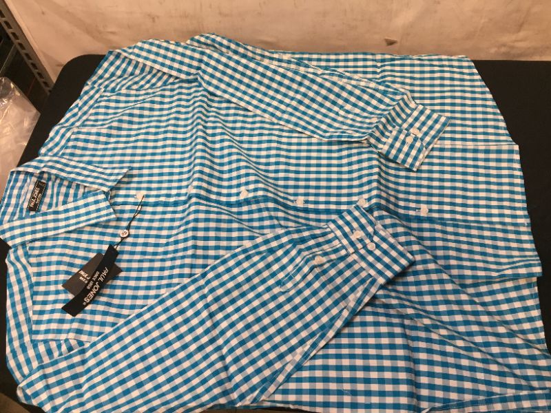 Photo 2 of Paul Jones Casual Long-Sleeve Plaid Dress Shirt Checkered Button Down Shirt - Sky Blue
Size: 2XL