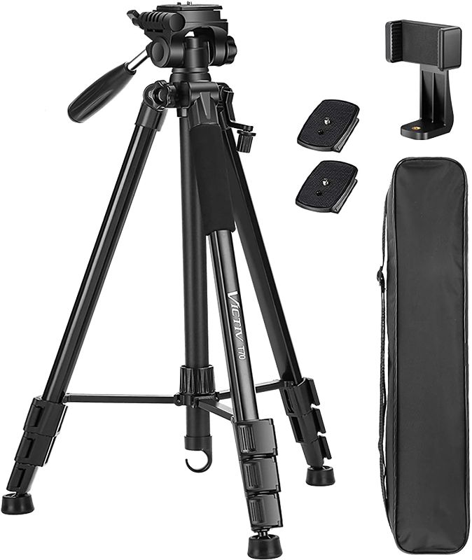 Photo 1 of 72" Tripod for Camera, DSLR Tripod Load Up to 11.6 lb with Phone Holder and 3-Way Pan Head Plus Additional 1/4 inch Quick Release Plate for Photography and Video (2 Pack)