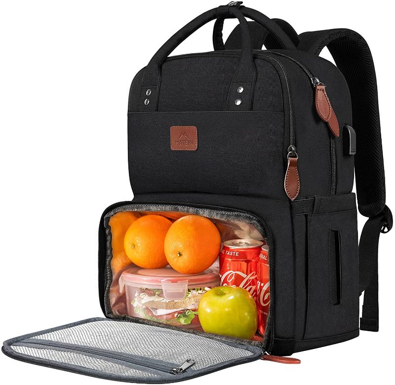 Photo 1 of 17 Inches Lunch Bookbag for Student, Multi-functional Lunch Box with Insulated Cooler Compartment, Water Resistant Laptop Backpack with USB Charging Port for College School Daily Work Travel Picnic Hiking Beach