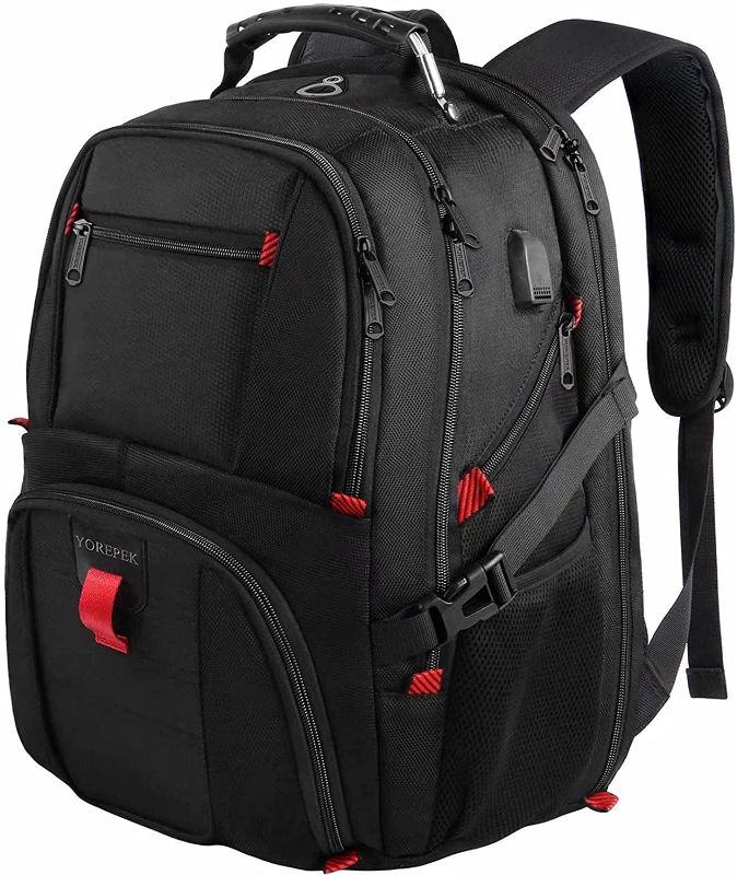 Photo 1 of YOREPEK Backpack for Men,Extra Large 50L Travel Backpack with USB Charging Port,TSA Friendly Business College Bookbags Fit 17 Inch Laptops,Black