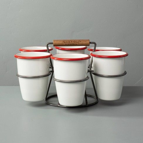 Photo 1 of 7pc 17oz Drink Caddy Set Red/Cream - Hearth & Hand™ with Magnolia
