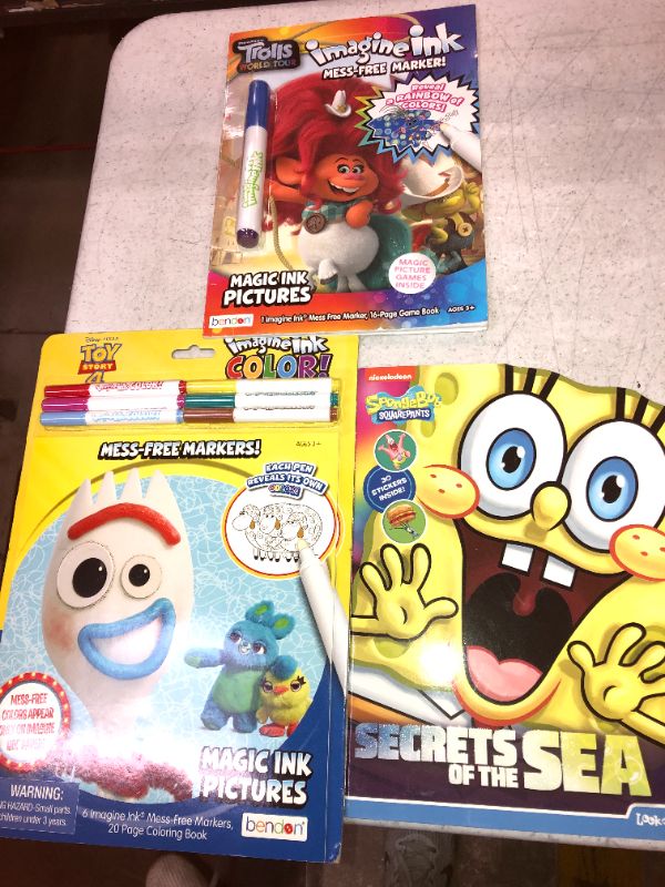 Photo 3 of COLOR BOOK BAG LOT Toy Story 4 Imagine Ink Color!
Spongebob Shapped Look and Find Book with Stickers
Trolls World Tour Imagine Ink Book
