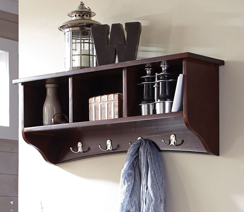 Photo 1 of Alaterre Furniture Shaker Cottage Wall Mounted Coat Hooks with 3 Cubbies, Espresso

