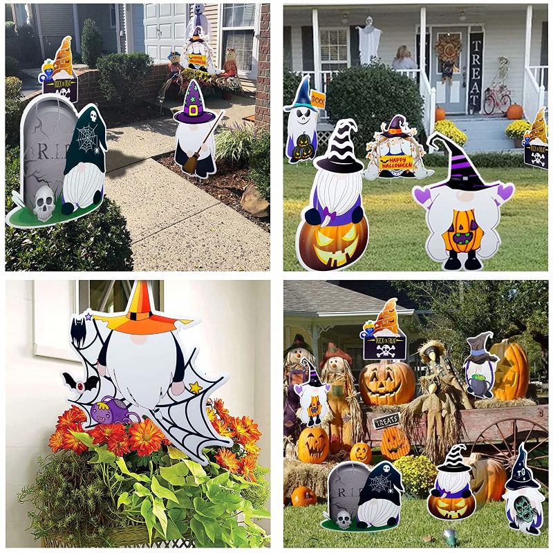 Photo 1 of 10Pcs Halloween Decorations Outdoor Gnomes Halloween Yard Decorations Halloween Yard Signs with Stakes for Home Garden Yard Lawn Party Decorations Outdoor Yard Stake Welcome Sign Waterproof Photo Prop