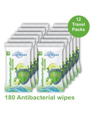 Photo 1 of 12 Travel packs CoolWipes Sanitizing Wipes with vitamins A, E, C and D-panthenol | Sanitizing Antibacterial Moisturizing & Hypoallergenic Tissues for Hands & Full Body Cleaning Pack | 180 pcs total