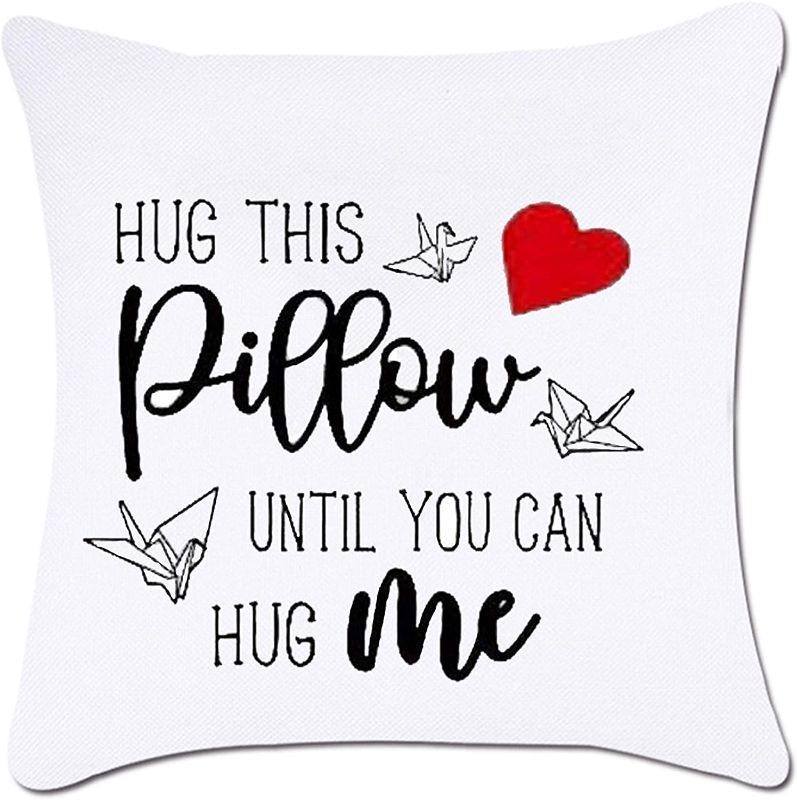 Photo 1 of ZUEXT Red Love Heart Valentine's Throw Pillow Covers 16x16 Inch, Cotton White Thousand Paper Cranes Pillowcase for Your Lover Long Distance Relationship Gift(Hug This Pillow Until You Can Hug Me)- 2 PK