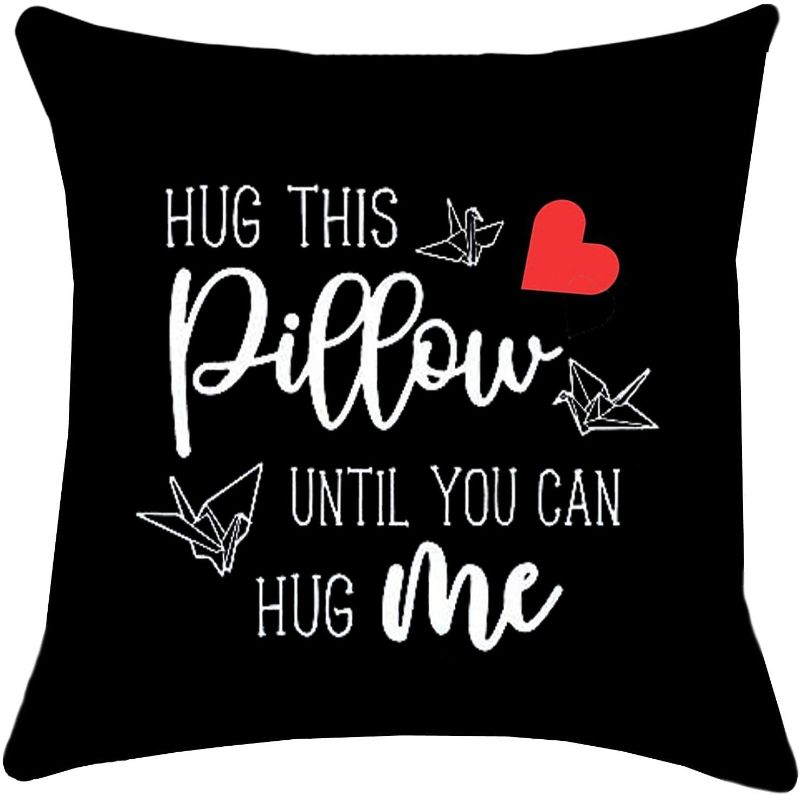 Photo 1 of ZUEXT Red Love Heart Valentine's Throw Pillow Covers 16x16 Inch, Cotton Black Thousand Paper Cranes Pillowcase for Your Lover Long Distance Relationship Gift(Hug This Pillow Until You Can Hug Me)- 2 PK