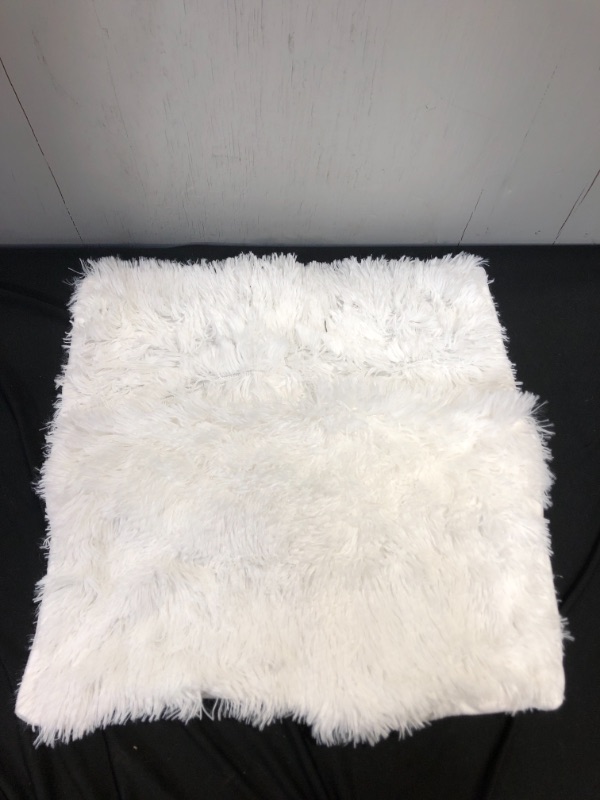 Photo 2 of JAUXIO Long Faux Fur Soft Soild Decorative Pillowcase Fluffy Throw Pillow Cover Velvet Shaggy Plush Cushion Case Set of 2 Zipper Closure (White, 12"X20")
