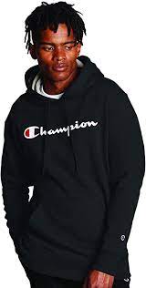 Photo 1 of Champion Men's Powerblend Fleece Pullover Hoodie, Classic Script Logo. Medium
