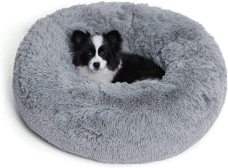Photo 1 of 36''/30''/23'' Plush Calming Dog Bed Anti-Anxiety Donut Cuddler Machine Washable Anti-Slip Pet Bed with Waterproof Bottom Faux Fur Dog Bed Cat Bed for Small Medium Large Dogs Cats
