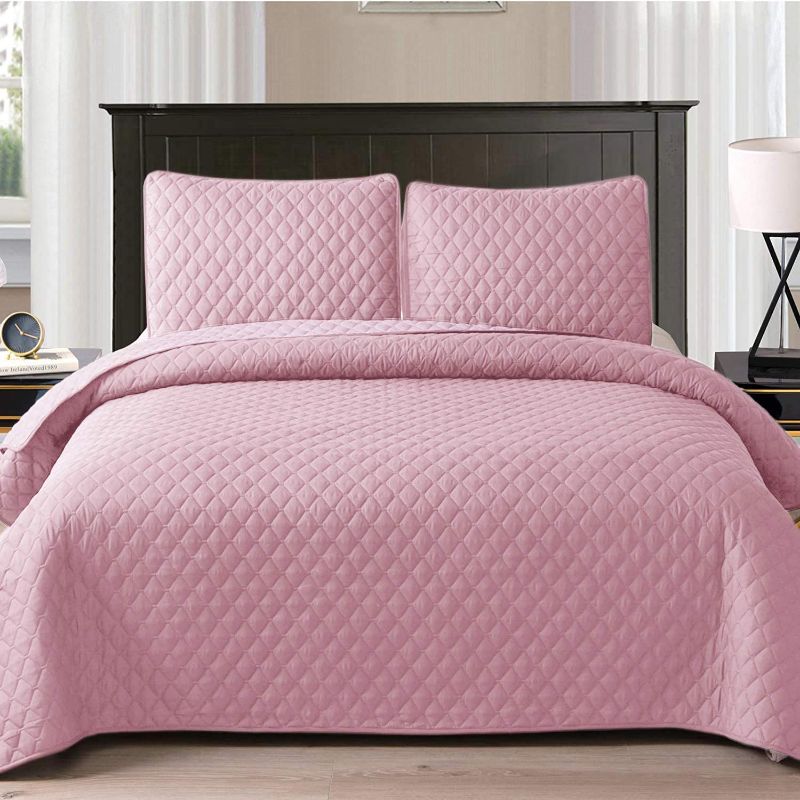 Photo 1 of Exclusivo Mezcla Ultrasonic 2 Piece Twin Size Quilt Set with Pillow Shams, Lightweight Bedspread/ Coverlet/ Bed Cover - (Pink, 68"x88")
