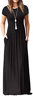 Photo 1 of AUSELILY Women Short Sleeve Loose Plain Casual Long Maxi Dresses with Pockets