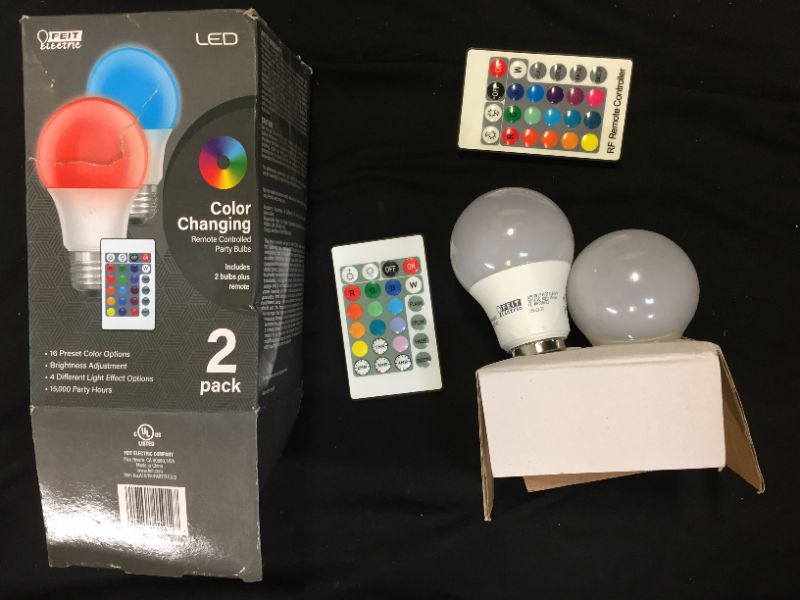 Photo 2 of 5-Watt Equivalent A19 Medium E26 Base Color Changing Party Bulb Party LED Light Bulb with Remote (2-Pack)