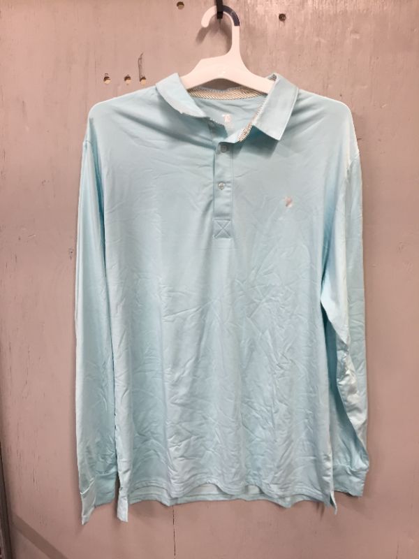 Photo 1 of MENS LARGE LONG SLEEVE POLO SHIRT LIGHT BABY BLUE THIN ATHLETIC MATERIAL