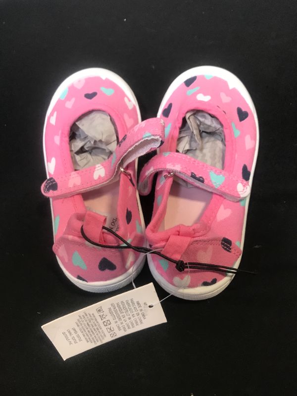 Photo 2 of CHILDRENS GIRLS SIZE 9 VELCRO STRAP SLIP ON SNEAKER PINK/HEARTS RUBBER BOTTOM