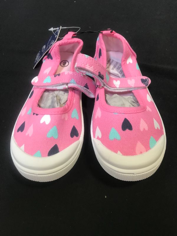 Photo 3 of CHILDRENS GIRLS SIZE 9 VELCRO STRAP SLIP ON SNEAKER PINK/HEARTS RUBBER BOTTOM