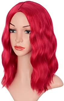 Photo 1 of Earfodo Red Wigs for Women Short Curly Wavy Bob Wig 14 Inch Shoulder Length Middle Part Bright Red Wig Heat Resistant Synthetic Party Halloween Costume Cosplay Wig For Girls Wear
