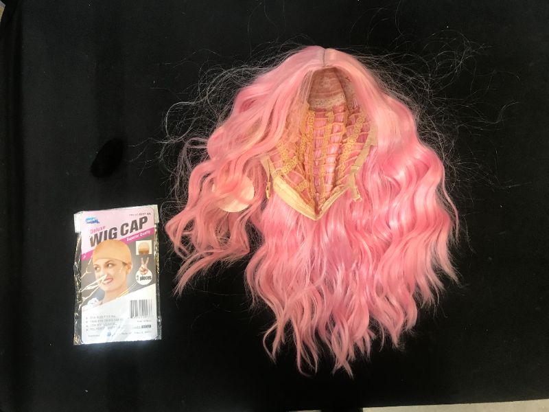 Photo 2 of Earfodo Light Pink Wig For Women Short Curly Wavy Bob Wig 14 Inch Shoulder Length Middle Part Pastel Pink Wig Heat Resistant Synthetic Party Costume Cosplay Wig For Girls Wear Colorful Wigs
