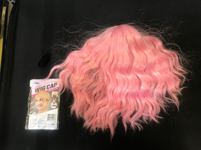 Photo 3 of Earfodo Light Pink Wig For Women Short Curly Wavy Bob Wig 14 Inch Shoulder Length Middle Part Pastel Pink Wig Heat Resistant Synthetic Party Costume Cosplay Wig For Girls Wear Colorful Wigs
