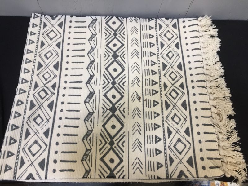 Photo 2 of 52"X23" AREA RUGS NATIVE DESIGN WITH TASSLES IVORY/GREY AND 36"X23" AREA RUG