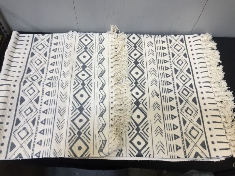 Photo 1 of 52"X23" AREA RUGS NATIVE DESIGN WITH TASSLES IVORY/GREY AND 36"X23" AREA RUG