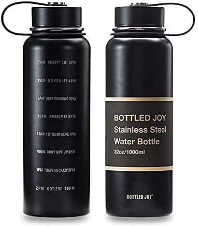 Photo 1 of JOYSHAKER 32oz Stainless Steel Water Bottle with Motivational Time Marked 1L Wide Mouth Travel Mug Double-wall Vacuum Insulated Water Bottle BPA-free Thermo Mug for Outdoor Activities Daily Drinking
