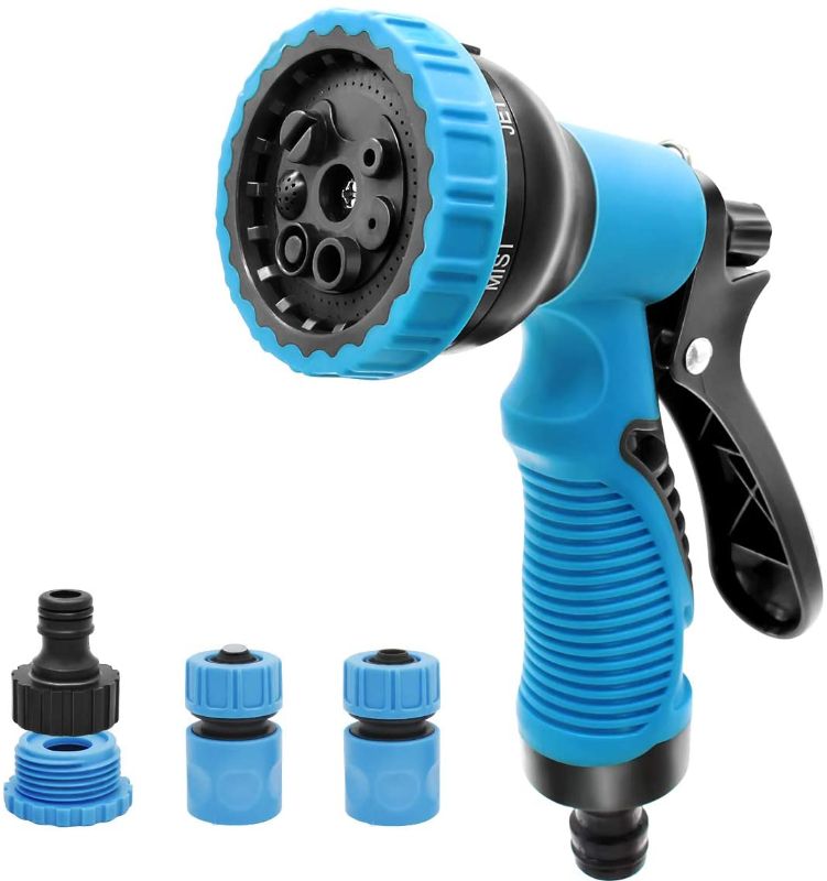 Photo 1 of Garden Hose Nozzle,7 Adjust Watering Patterns Water Hose Nozzle Sprayer,High Pressure,Anti-Slip Design Spray Nozzle,QuickConnect+Male and Female Connectors, for Car Wash,Watering Plants,Shower Pets
