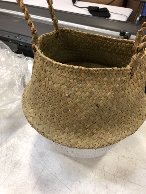 Photo 3 of Yesland 2 Pack Woven Seagrass Plant Basket with Handles, Ideal Wicker Baskets Storage Plant Pot Basket for Laundry, Picnic, Plant Pot Cover, Beach Bag and Grocery Basket (L)
