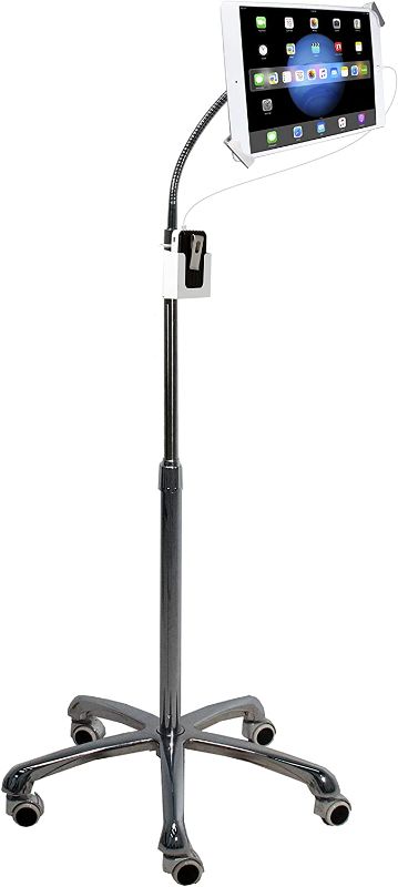 Photo 1 of Gooseneck Floor Stand - CTA Heavy-Duty, Secure and Height-Adjustable Gooseneck Floor Stand for iPad 7th & 8th Gen 10.2", iPad Air, Surface Pro 4, & Other 7-13" Tablets, (PAD-SHFS) - Silver
