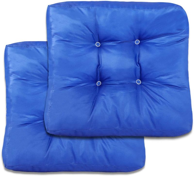 Photo 1 of  Bathonly 2 Pack Square Patio Seat Back Cushions Chair Cushion Pads for Outdoor and Indoor All Weather Premium Comfortable Thick Fiber Fill Tufted 19.7" x 19.7" Blue
